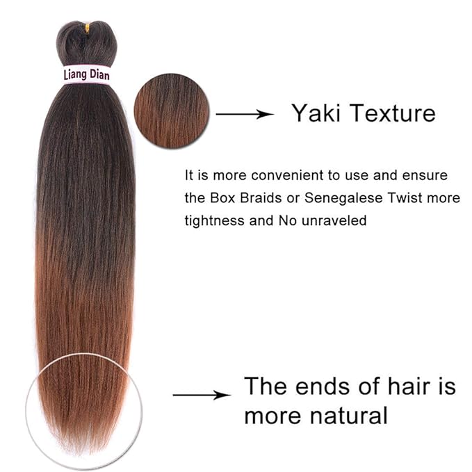 Liang Dian Pre-Stretched Braiding Hair 22 inch 6 packs Hot Water Setting Synthetic Hair Crochet Braiding Hair Extension (Ombre Brown)