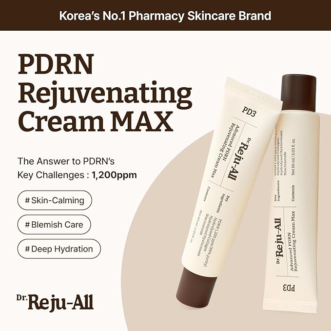 Dr. Reju-All Advanced PDRN Rejuvenating Cream Max – 99% Pure Salmon DNA PDRN Face Moisturizer – Optimal 1200ppm Concentration for Glow Skin – Korean Anti-Aging Skin Care Face Cream - Large 2.0 Fl Oz