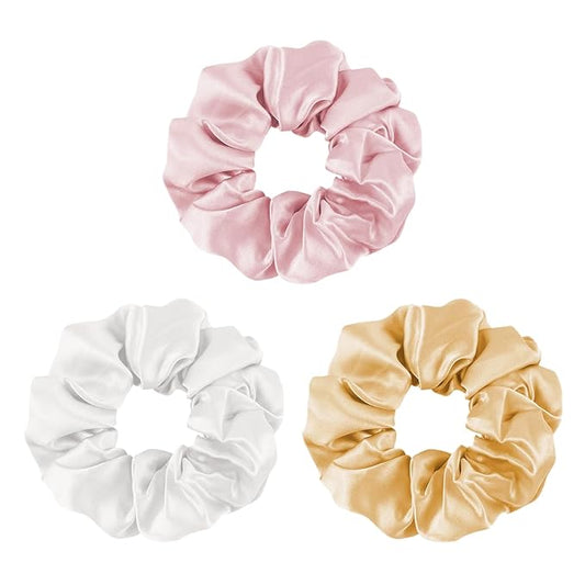 Mulberry Silk Scrunchies, Women Grils Silk Hair Ties for Hair Sleep, No Damage Hair Scrunchies, for Frizz & Breakage Curly Hair Elastics Ponytail Holder, 3 Pack