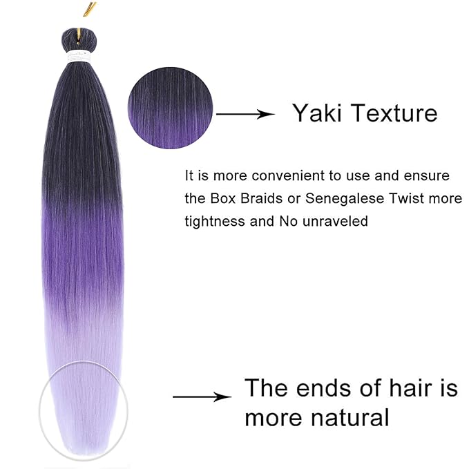 Liang Dian Pre-Stretched Braiding Hair 36 Inch 6 packs Hot Water Setting Synthetic Hair Crochet Braiding Hair Extension(Mixed black/Dark Purple/Light Purple)