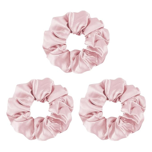 Mulberry Silk Scrunchies - Gentle Hair Ties for Sleep, No Damage Curly Hair Elastics, 3 Pack