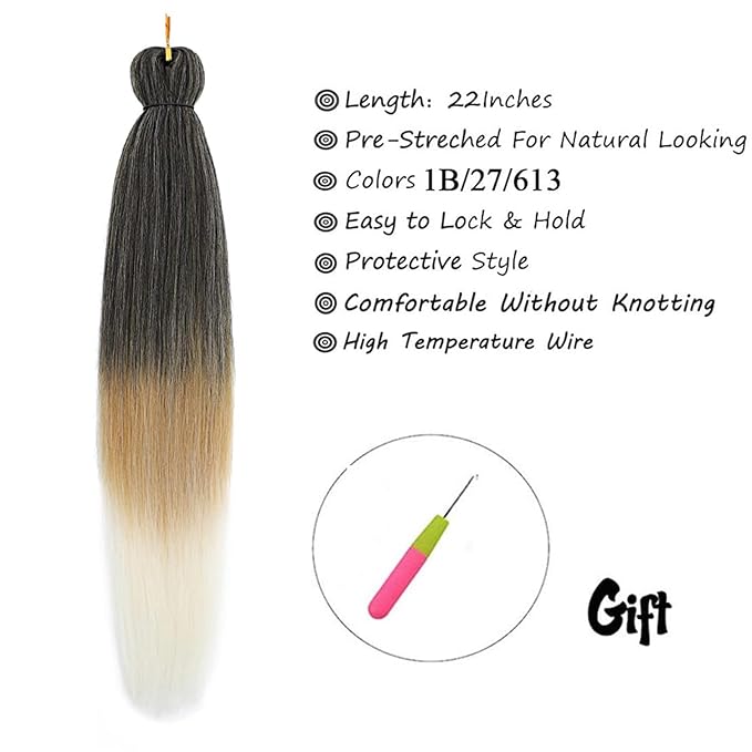 Liang Dian Pre-Stretched Braiding Hair 22 inch 6 packs Hot Water Setting Synthetic Hair Crochet Braiding Hair Extension (1B/27/613)