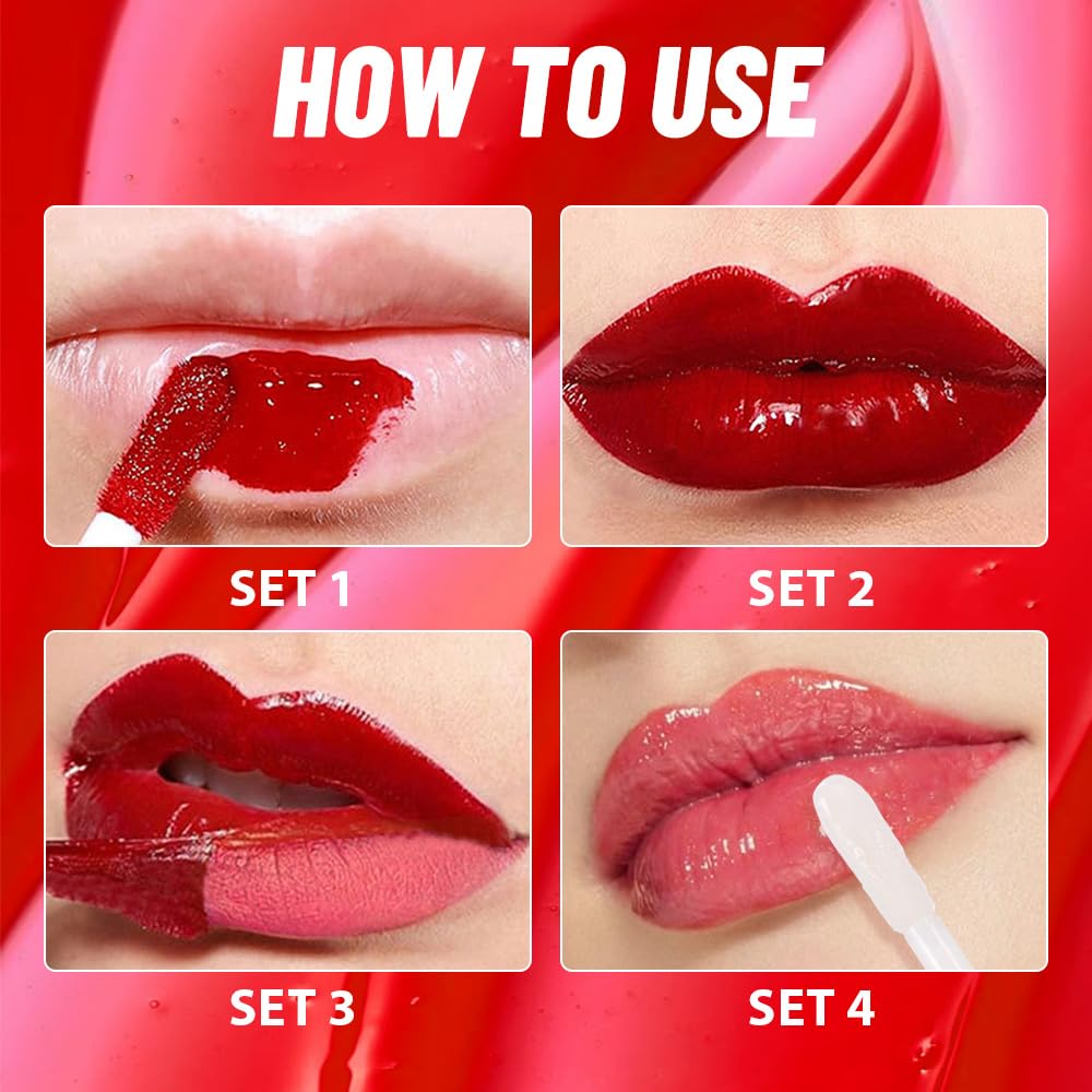 Lip Stain Peel Off Lip Gloss oil Dual-Ended Combo, Vivid Burgundy Lips Liner Stain Peel Off Tattoo, Long Lasting & Waterproof, Transfer-Proof Lip Tint Stain with Lip oil for All Skin Type 04#