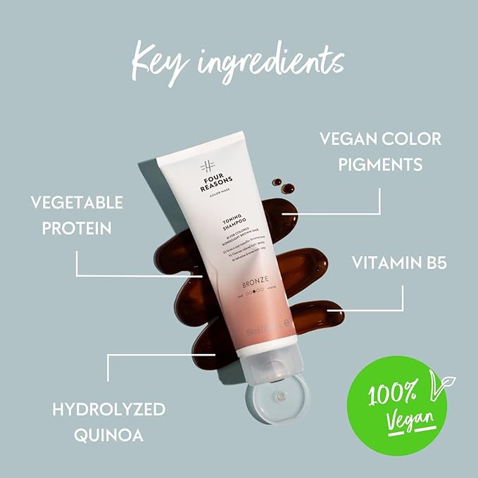 FOUR REASONS Color Mask - Bronze - (19 Colors) Toning Treatment, Color Depositing Conditioner, Tone & Enhance Color-Treated Hair - Semi Permanent Hair Dye, Vegan and Cruelty-Free, 6.76 fl oz