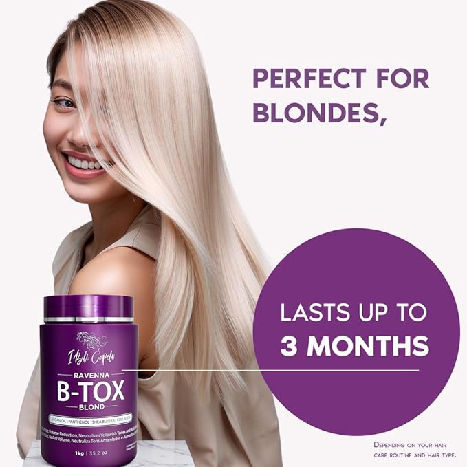 Ravenna Hair Straightening Kit – Blonde Hair B-tox & Repair Oil – Anti-Frizz, Intense Hydration, Shine – Formaldehyde-Free – B-otox Hair Treament For Blonde Hair (2-Pack)