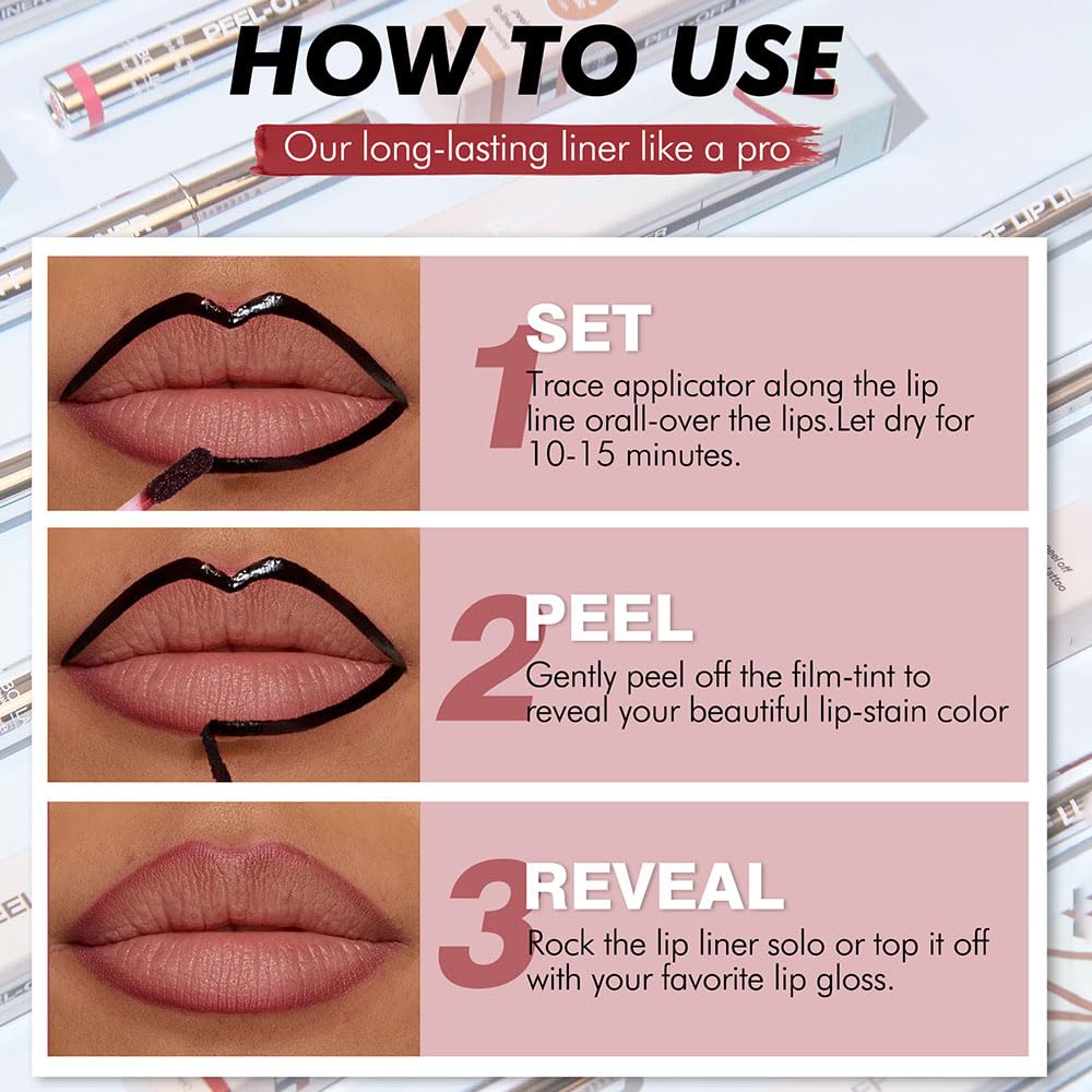 Matte Lip Gloss Stain-Peel Off Lip Liner Tattoo, Pinkish Red Lip Tint，Long Lasting Peel Off Lip Stain, Waterproof Transfer-proof Lip Mask Lip Liner Peel Off Lip Gloss,Stayn Lip Makeup. #06