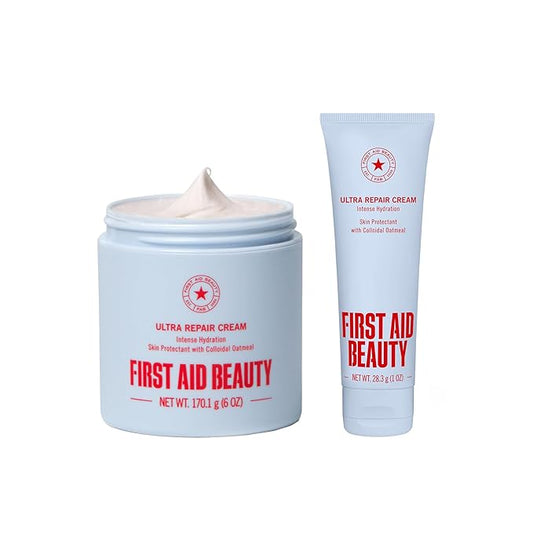 First Aid Beauty - Ultra Repair Cream - Hydrating Face & Body Moisturizer - Whipped Colloidal Oatmeal Clinically Proven to Strengthen Skin Barrier in 7 Days - Helps Relieve Eczema, 6oz Plus 1oz Tube