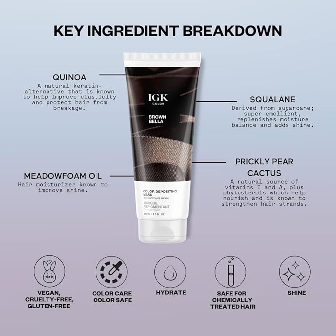 IGK Hair Gloss Toner & Color Depositing Mask | Chocolate Brown Semi-Permanent | Vegan + Cruelty Free | Brown Bella