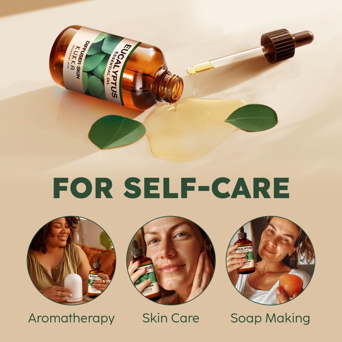 Kukka Eucalyptus Essential Oil for Diffuser, Humidifier, Skin, Hair - 4 Fl Oz / 118 ml, DIY Soap Making Scents