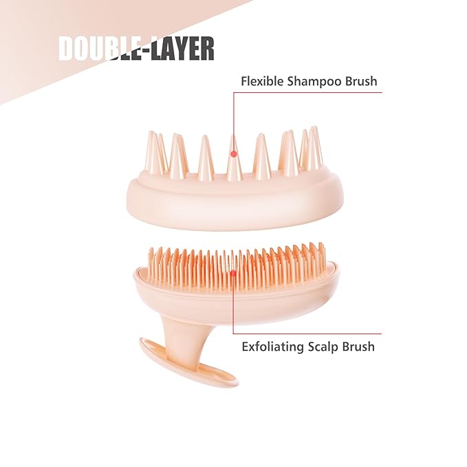 2-in-1 Scalp Massager Shampoo Brush,Scalp Scrubber, Exfoliator Brush for Removing Dandruff & Hair Growth,Detangling Scrubber for Wet or Dry Hair (Peach Fuzz Color)