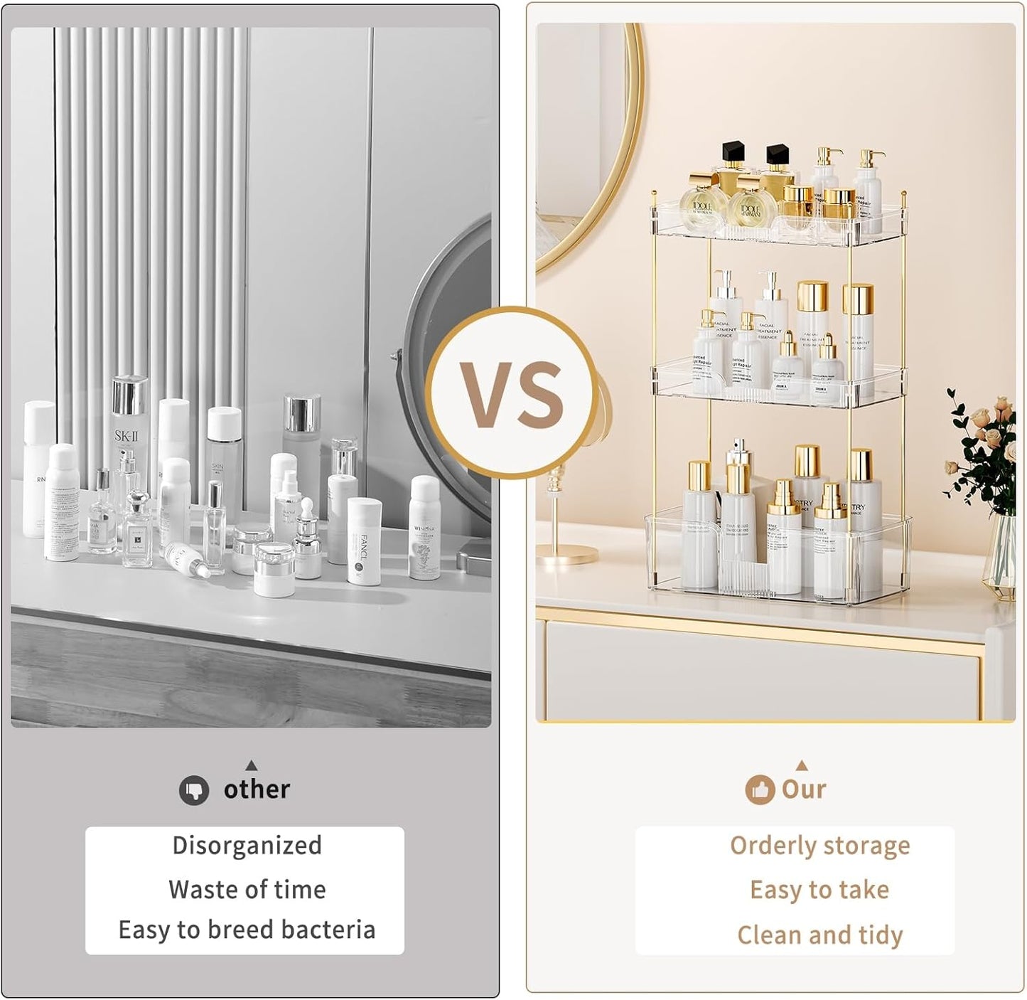 3 Tier Bathroom Countertop Organizer, Makeup Skin Care Organizer, Perfume Tray Vanity Countertop Organizer for Bathroom Countertops