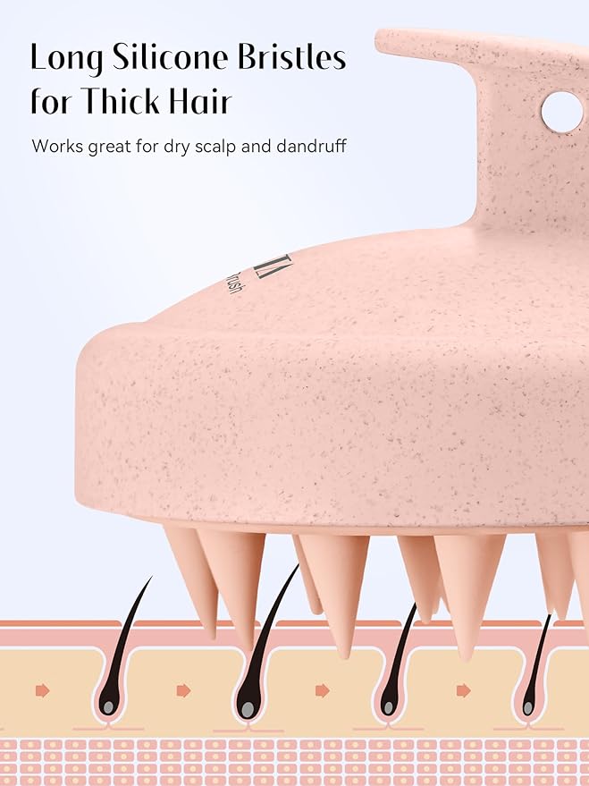 HEETA Scalp Massager Hair Growth 2-Pack, Silicone Scalp Scrubber Shampoo Brush for Exfoliation Dandruff Removal Head Massage Stress Relax, Wet & Dry Use for Women Men Hair Care, Wheat Straw Material