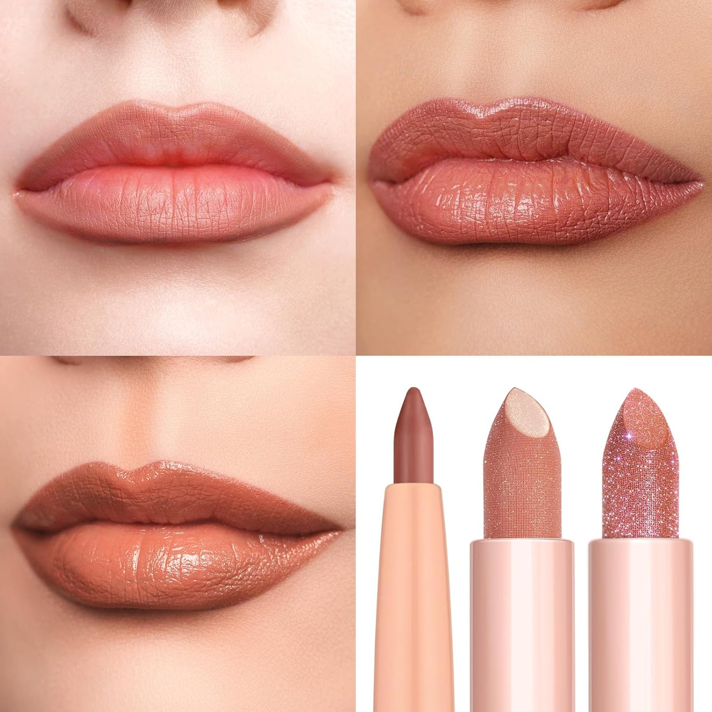 Oulac Lipstick & Lipliner Set 3PCS High Impact Lipcolor with Moisturizing Formula, Vegan Beauty, Full-Coverage Lip Color, Gift Lipstick for Women, LL03+PG07+PG11
