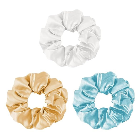 Mulberry Silk Hair Ties, Women's No-Damage Scrunchies for Sleeping, Frizz-Free Curly Hair Ponytail Holders, 3 Pack