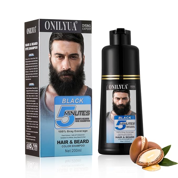 Men’s Beard Dye For Men Black In Minutes, Grey Reducing Mustache & Beard Wash & Conditioner 3 In 1, Black Beard Dye Shampoo, Long-Lasting With Natural Extract, Gifts for Men Dad
