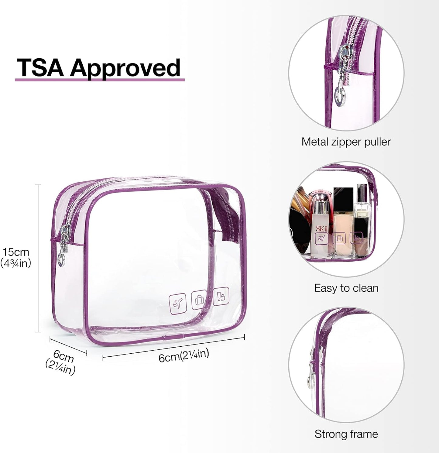 BAGSMART Toiletry Bag Hanging Travel Makeup Organizer with TSA Approved Transparent Cosmetic Bag Makeup Bag for Full Sized Toiletries, Large-Purple