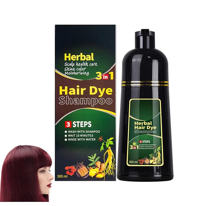 Wine Red Hair Dye Shampoo 3 in 1 Herbal Natural Dye Cover Gray, for Women/Men Hair Color for Grey Coverage (Wine Red)