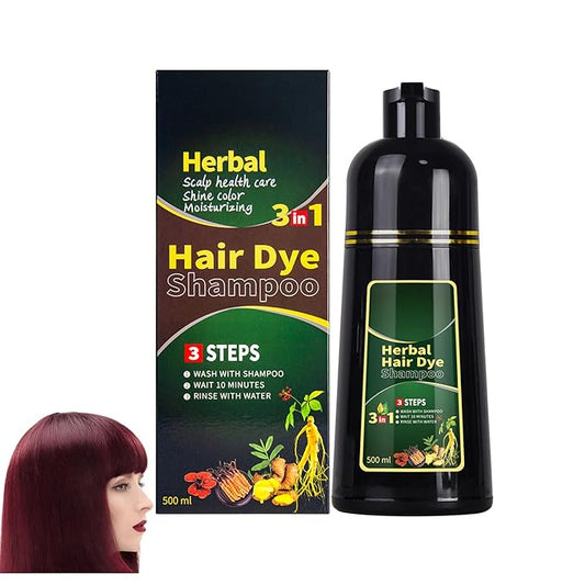 Wine Red Hair Dye Shampoo 3 in 1 Herbal Natural Dye Cover Gray, for Women/Men Hair Color for Grey Coverage (Wine Red)
