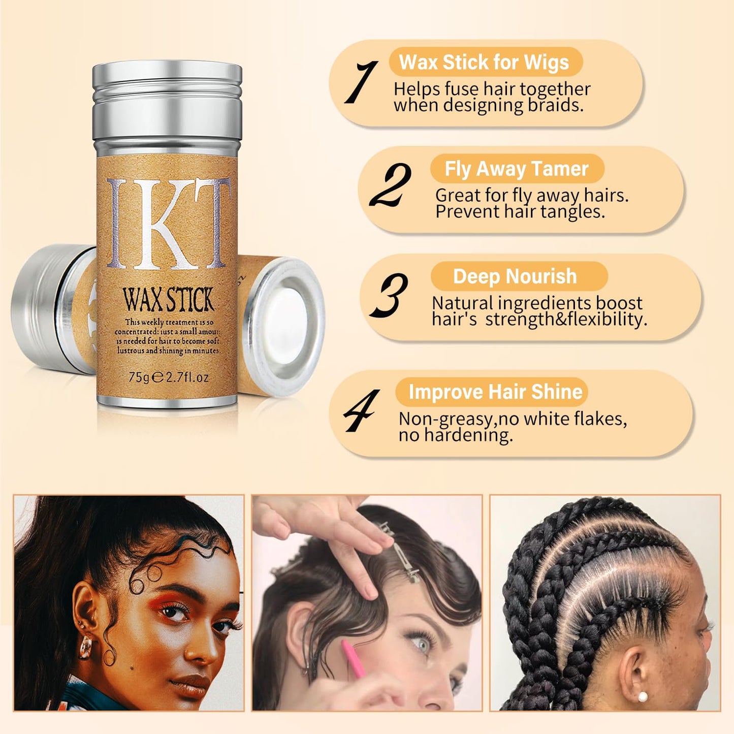 Hair Wax Stick Set for Flyaways, Slick Back Hair Finishing Tool Kit - Edge Brush Rat Tail Comb Set, Topsy Tail Tool - 10 Pcs