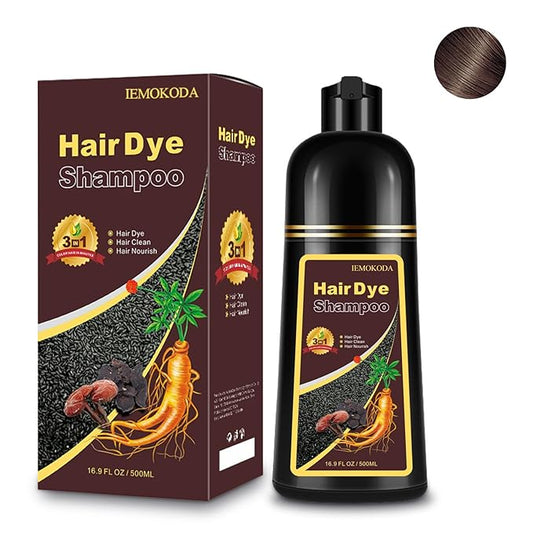 Chestnut Brown Hair Dye Shampoo 3-in-1, Instant Natural Hair Color Dye Shampoo for Women Men Maroon, Root Touch Up & 3-4 Weeks Lasting & Easy to Use & for All Hair Types, 500ml
