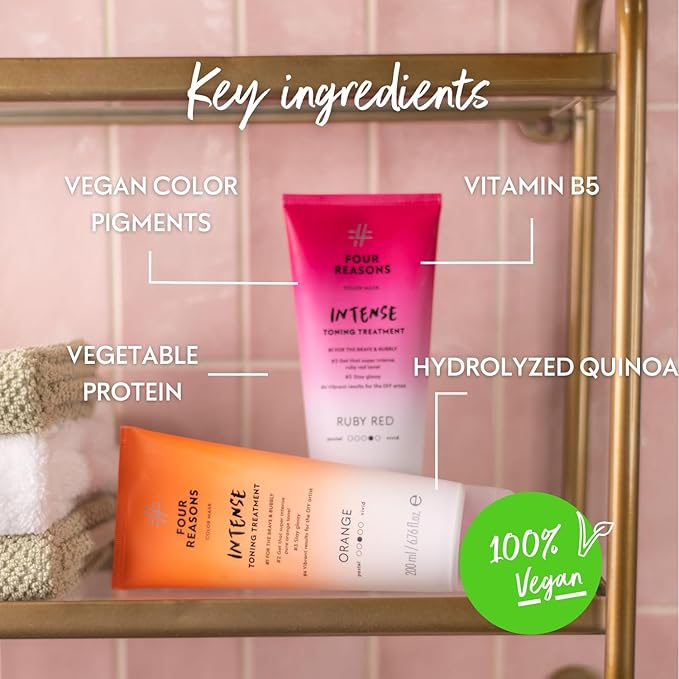 FOUR REASONS Color Mask INTENSE - Orange, 6.76 fl oz - Intensive Toning Treatment - Color Depositing Conditioner - Semi Permanent Hair Dye for Lightened and Colored Hair - 100% Vegan