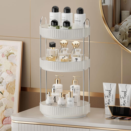 Rotating Makeup Organizer for Vanity,3 Tier High-Capacity Skincare Clear Make Up Storage Perfume Organizers Cosmetic Dresser Organizer Countertop 360 Spinning