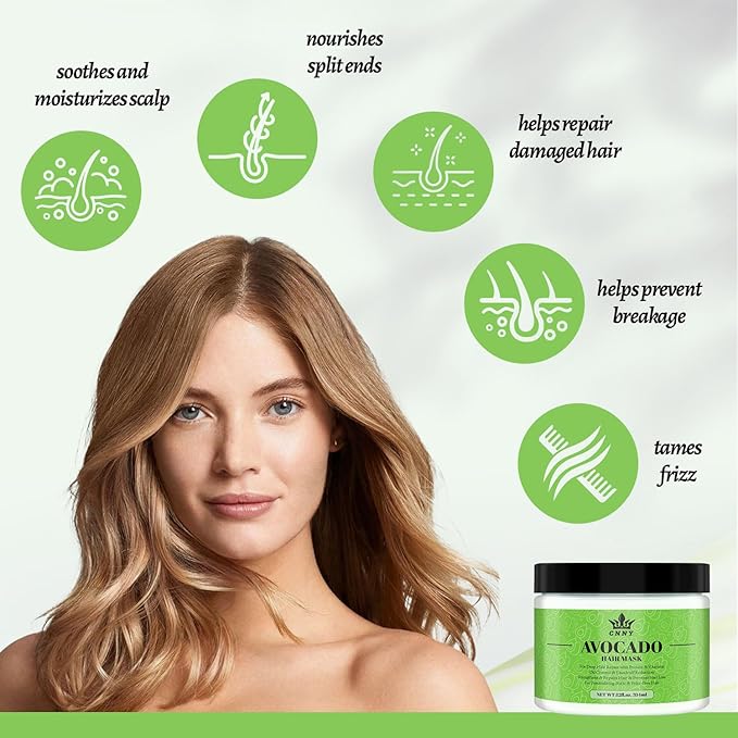 CNNY Avocado & Collagen Deep Repair Hair Mask - 12 oz, Intensive Moisture Conditioning Treatment for Dry Damaged Hair