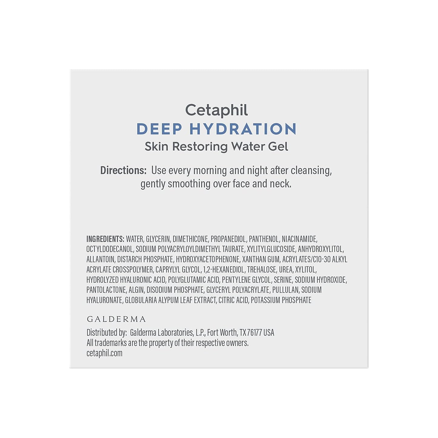 Cetaphil Deep Hydration Skin Restoring Water Gel with Hyaluronic and Polyglutamic Acid, Face Moisturizer, 72 Hour Hydration, For Dry, Dehydrated Sensitive Skin, Fragrance Free, 1.7 oz, Fragrance Free