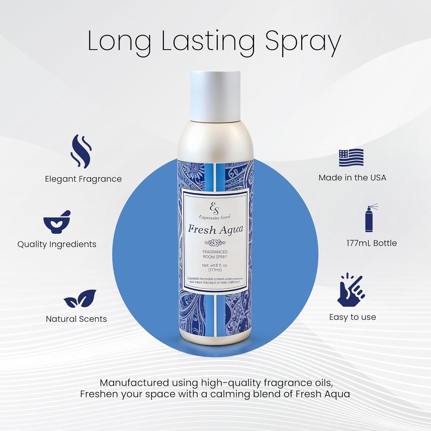 Expressive Home Scent Room Spray - Long Lasting Fresh Aqua Air Freshener Spray for Bathroom, home & Office - home fragrance spray 6 FL oz