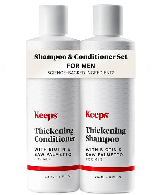 Keeps Hair Regrowth Shampoo & Conditioner Set for Fuller, Thicker Looking Hair - Thinning & Regrowth Haircare Products for Men - DHT Blocker - Infused with Biotin, Caffeine, & Saw Palmetto