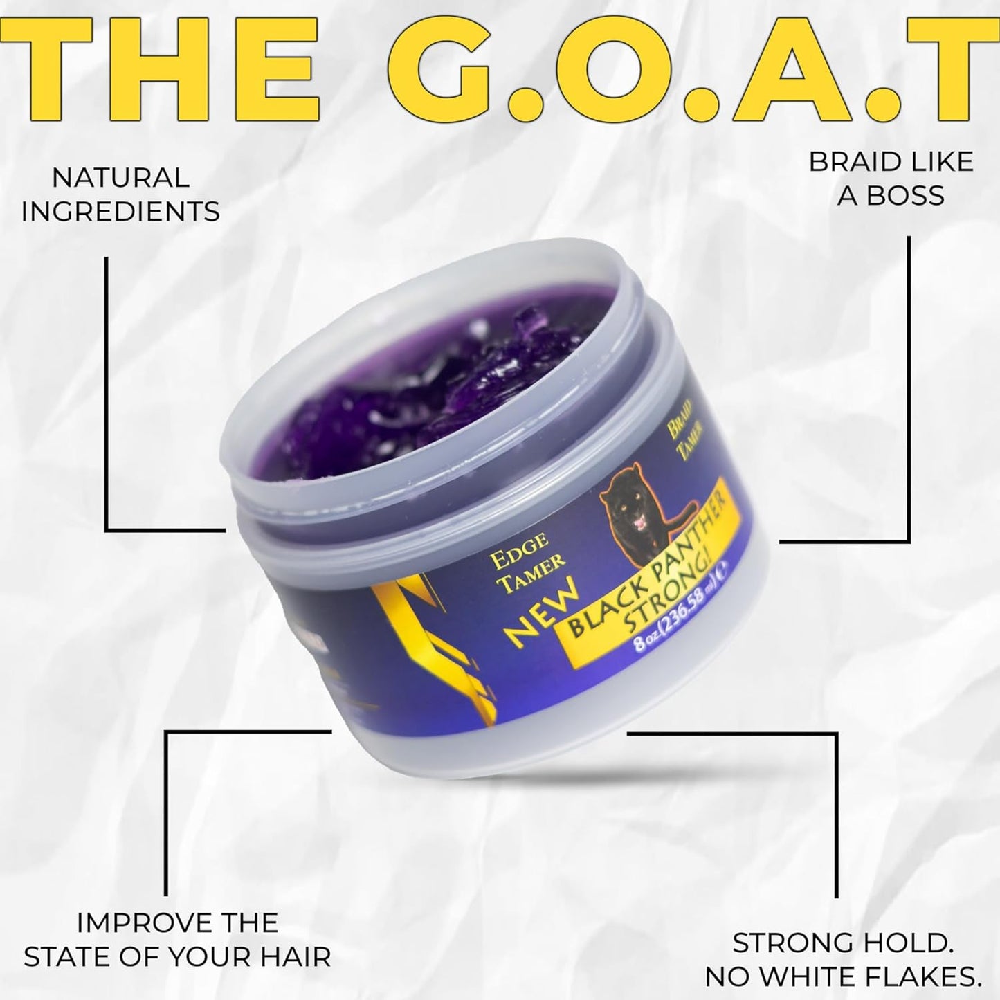 Black Panther Extra Hold Edge Control & Braiding Gel – Natural Instant Edge Control for Black Hair, 4C Gel for Women & Men. 4 oz, Purple