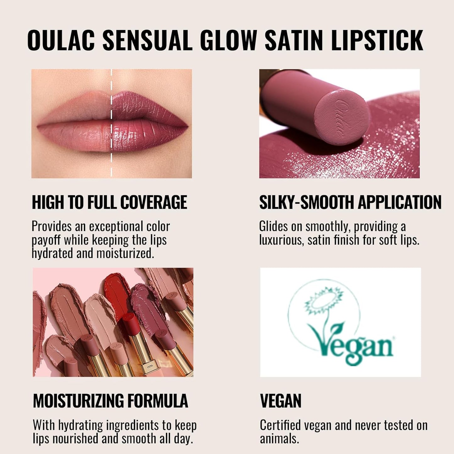 Oulac Nude Lipsticks for Women, Peach Matte Lip Stick, Full Coverage Lip Color, Satin Matte Finish, Cream Texture, Hydrating, Infused with Hyaluronic Acid, Vegan & Clean Beauty 4g SG02 Bodylicious