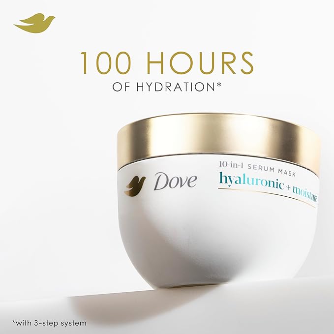 Dove Hair Hyaluronic Moisture for Dry Hair 10-in-1 Hydrating Hair Mask with Bio-Protein Care Technology and Hyaluronic Serum 9.2 Fl Oz
