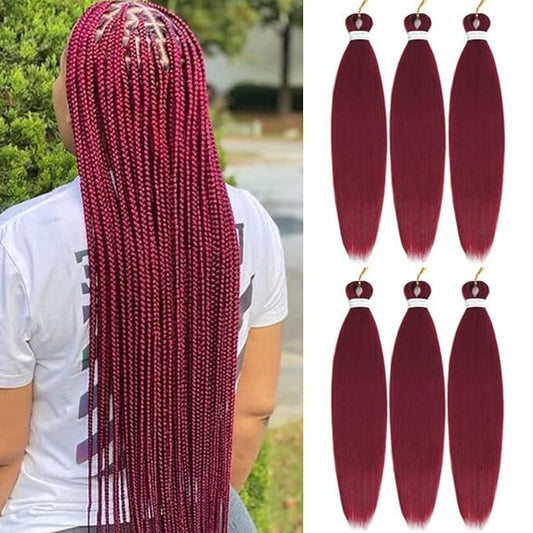 Liang Dian Pre-Stretched Braiding Hair 22 inch 6 packs Hot Water Setting Synthetic Hair Crochet Braiding Hair Extension(Wine Red)