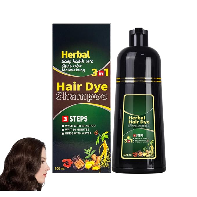 Dark Brown Hair Dye Shampoo 3 in 1 Herbal Natural Dye Cover Gray, for Women/Men Hair Color for Grey Coverage (Dark Brown)