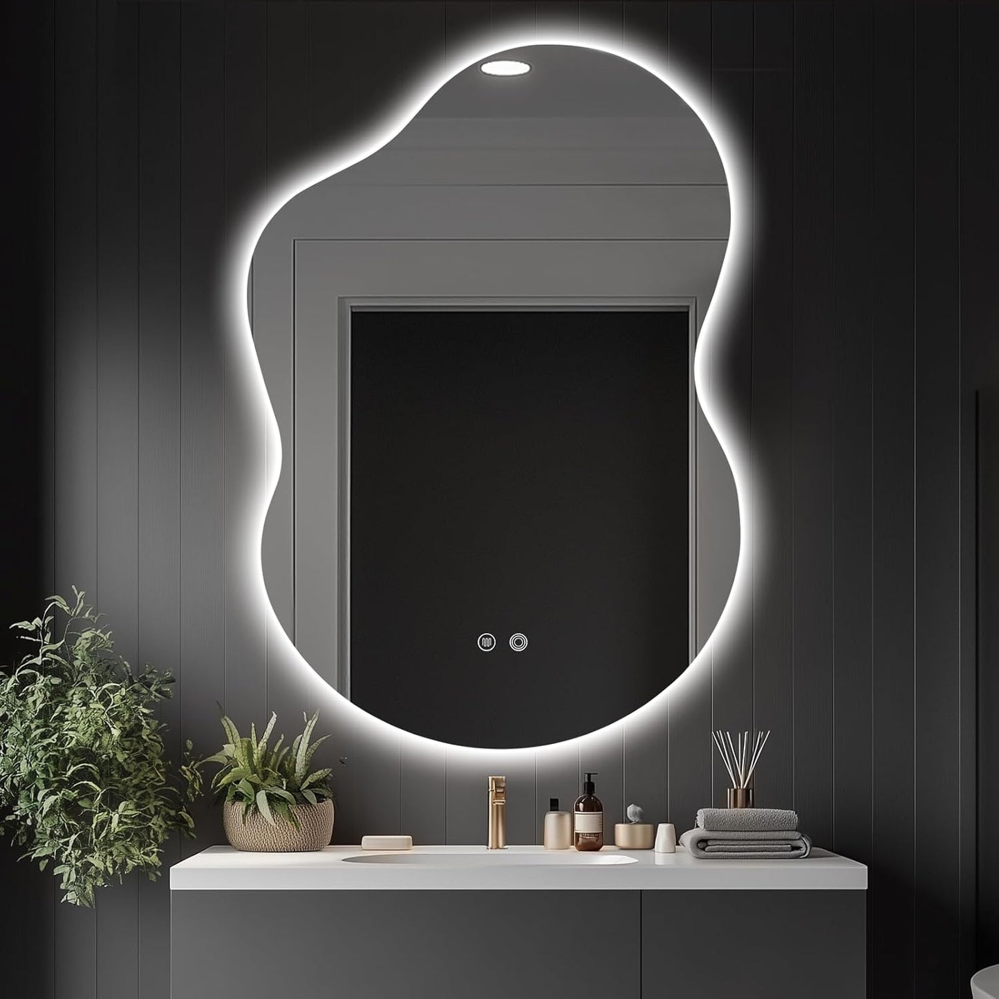 40"x30" Asymmetrical LED Bathroom Wall Mirror with Dual Lighting, Anti-Fog Pad, Dimmable Brightness & 3 Color Temperatures [Horizontal/Vertical]
