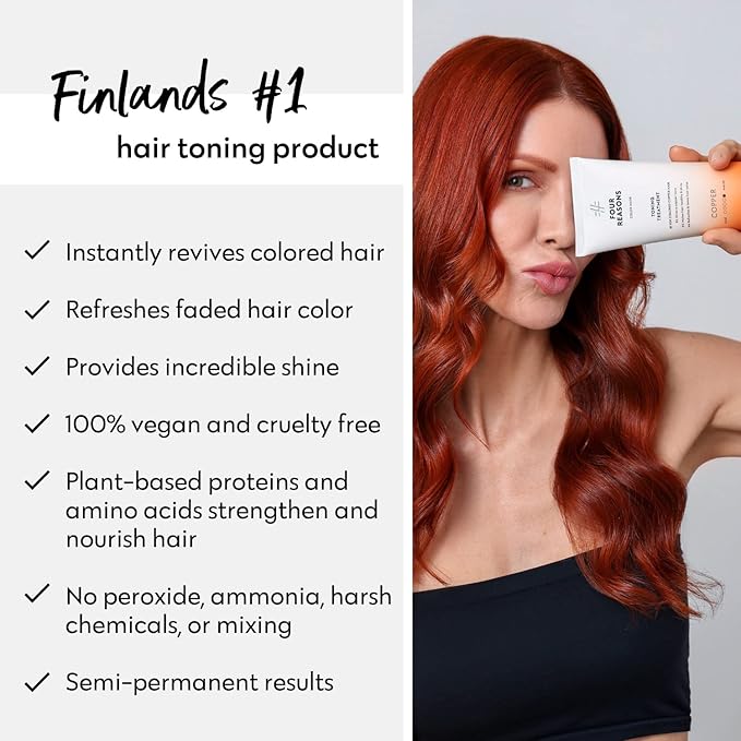 Four Reasons Color Mask - Copper - (27 Colors) Toning Treatment, Color Depositing Conditioner, Tone & Enhance Color-Treated Hair - Semi Permanent Hair Dye, Vegan and Cruelty-Free, 6.76 fl oz
