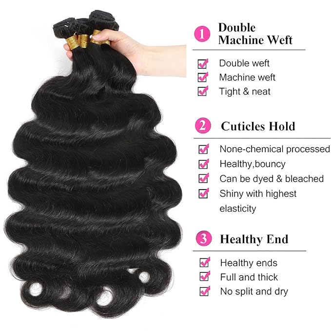 Body Wave Bundles with Closure Human Hair 18 20 22+18 Inch, 100% Unprocessed 12A Brazilian Virgin Human Hair Bundles with 4x4 Transparent Lace Closure Free Part Pre-plucked