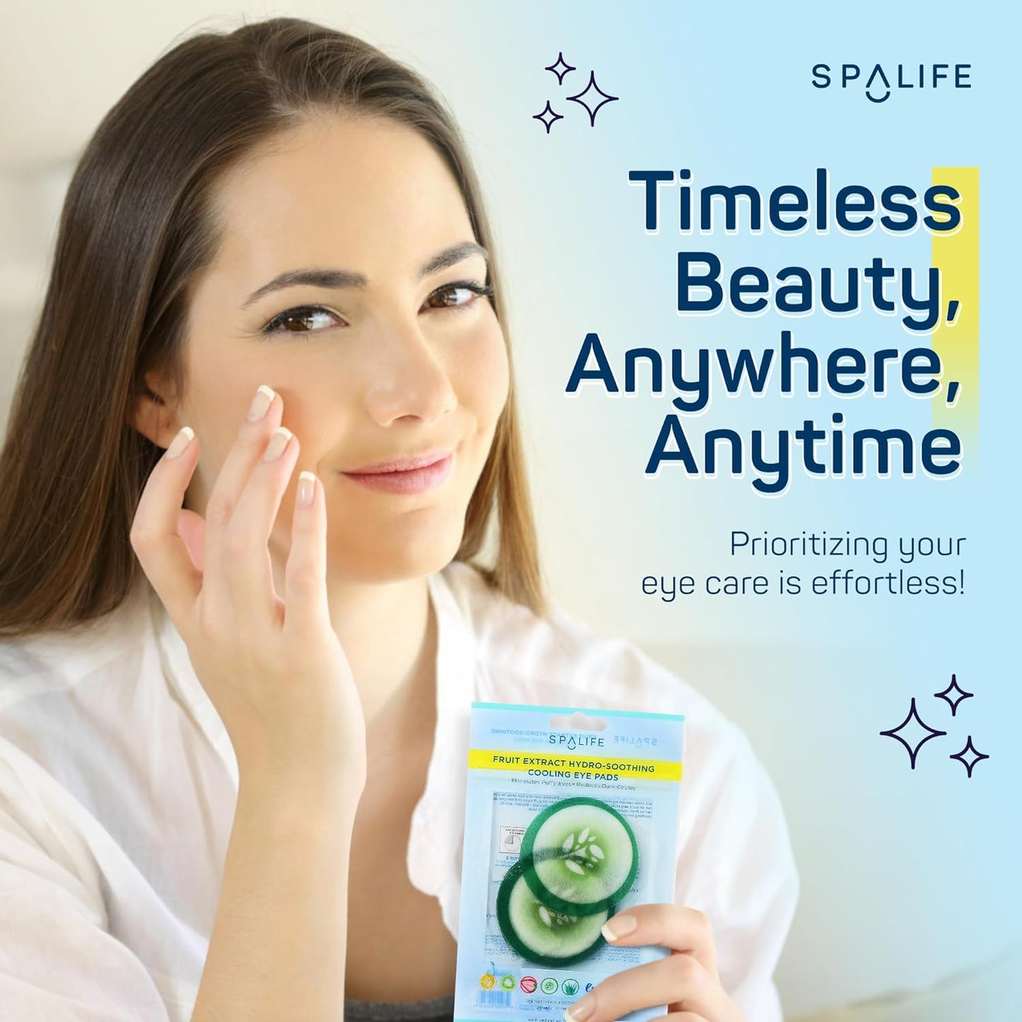SpaLife Cooling Eye Pads - Korean Soothing Eye Pads for Dark Circles, Puffy Eyes, and Wrinkles - 48 Pads with Fruit + Vegetable Extracts - Revitalizing Hydrating Eye Pads for Eye Treatment (Cucumber)
