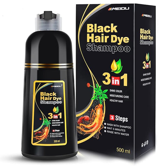 MEIDU Black Hair Dye Shampoo 3 in 1, Shampoo for Color Treated Hair 100% Gray Coverage for Women Men, Natural Herbal Ingredients Champu Para Canas pintar el pelo 500ml