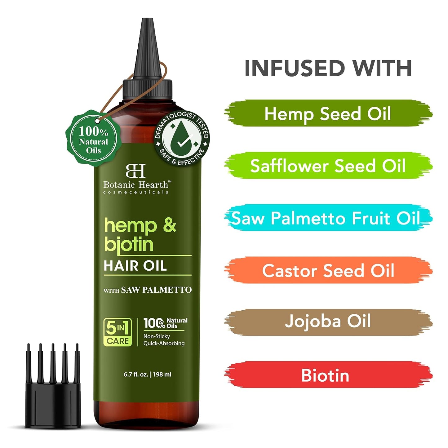 Botanic Hearth Hemp & Biotin Hair Oil (6.7 Fl Oz) |Nourishing And Strengthening Hair Treatment For Thicker, Healthier|Looking Hair | Paraben Free | Suitable For All Hair Types