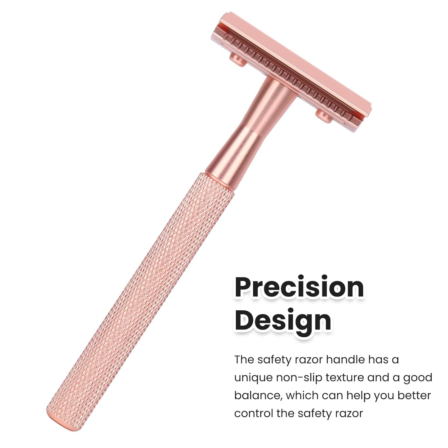 Double Edge Safety Razor For Woman With Stand and 10 Premium Stainless Steel Reusable Safety Razor, Razors For Shaving, Rose Gold