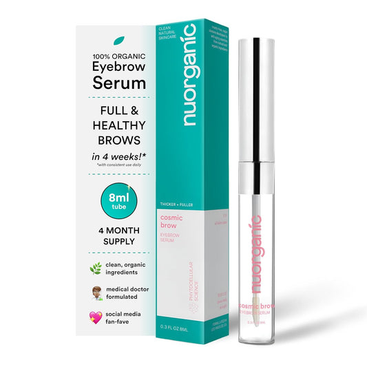 nuorganic 'Cosmic Brow' Eyebrow Serum for Growth | Natural Eye Brow Serum for Thicker, Longer, More Defined Brows | 4 Months Supply XL Size | Cruelty Free, Made in USA