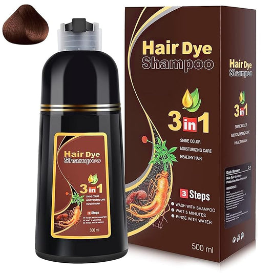 MEIDU Dark Brown Hair Dye Shampoo 3 in 1, Instant Hair Color Shampoo for Women Men, Herbal Ingredients Coloring in Minutes 500ML