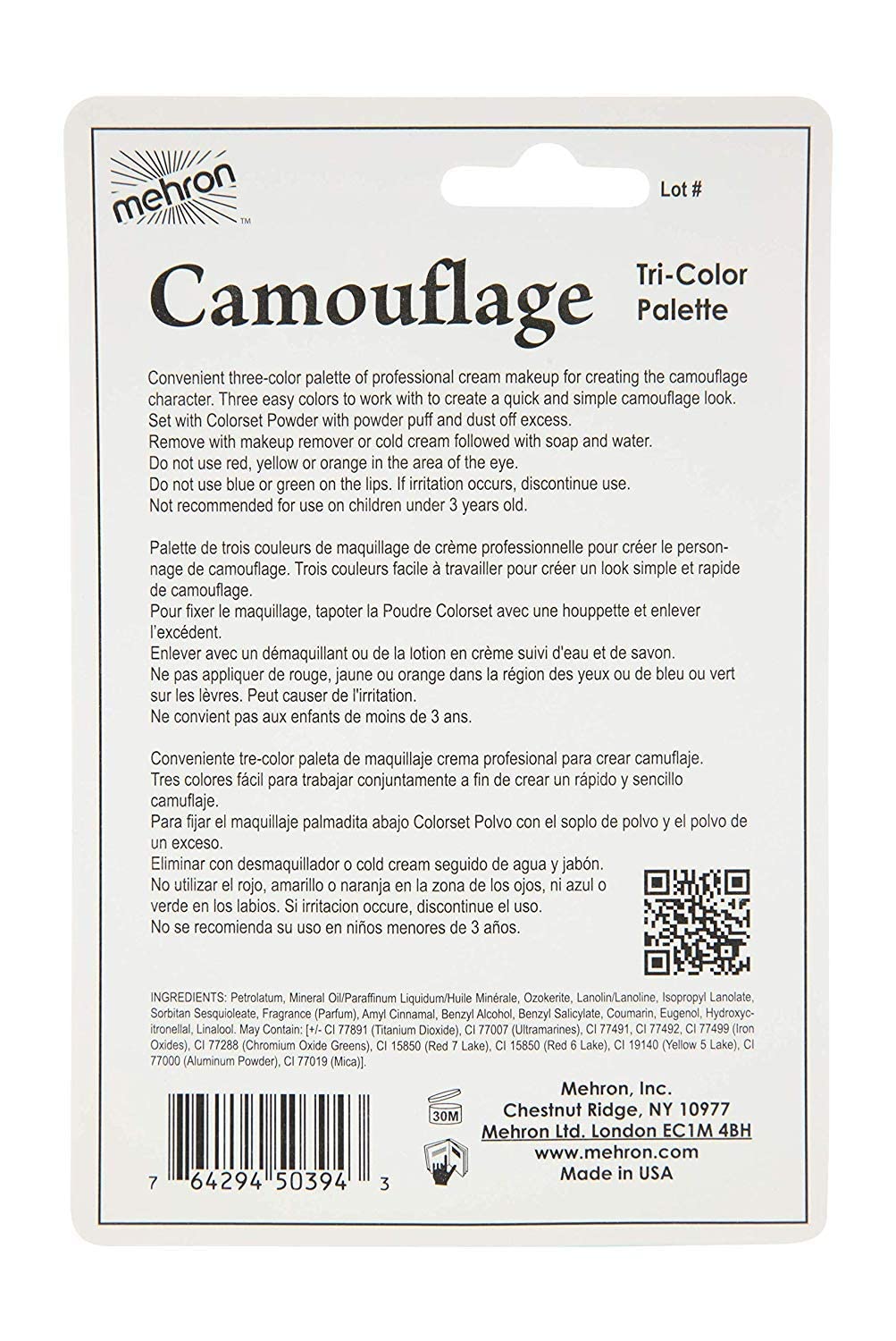 Mehron Makeup Tri-Color Character Makeup Palette | Halloween, Special Effects and Theater Cream Makeup FX Palette | Face Paint Makeup .7 oz (20 g) (CAMOUFLAGE)