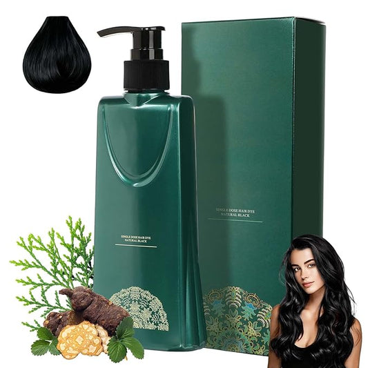 Mild Formula Long Lasting Hair Dye Set, Plant Extracts Hair Color for Gray Coverage, Herbal Hairs Dyes, Nourishing, Natural, Long-Lasting Shampoo 210ML (Natural Black)