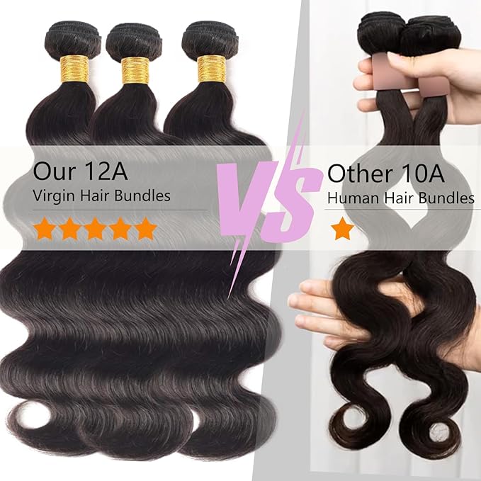 Body Wave Bundles with Closure Human Hair 18 20 22+18 Inch, 100% Unprocessed 12A Brazilian Virgin Human Hair Bundles with 4x4 Transparent Lace Closure Free Part Pre-plucked