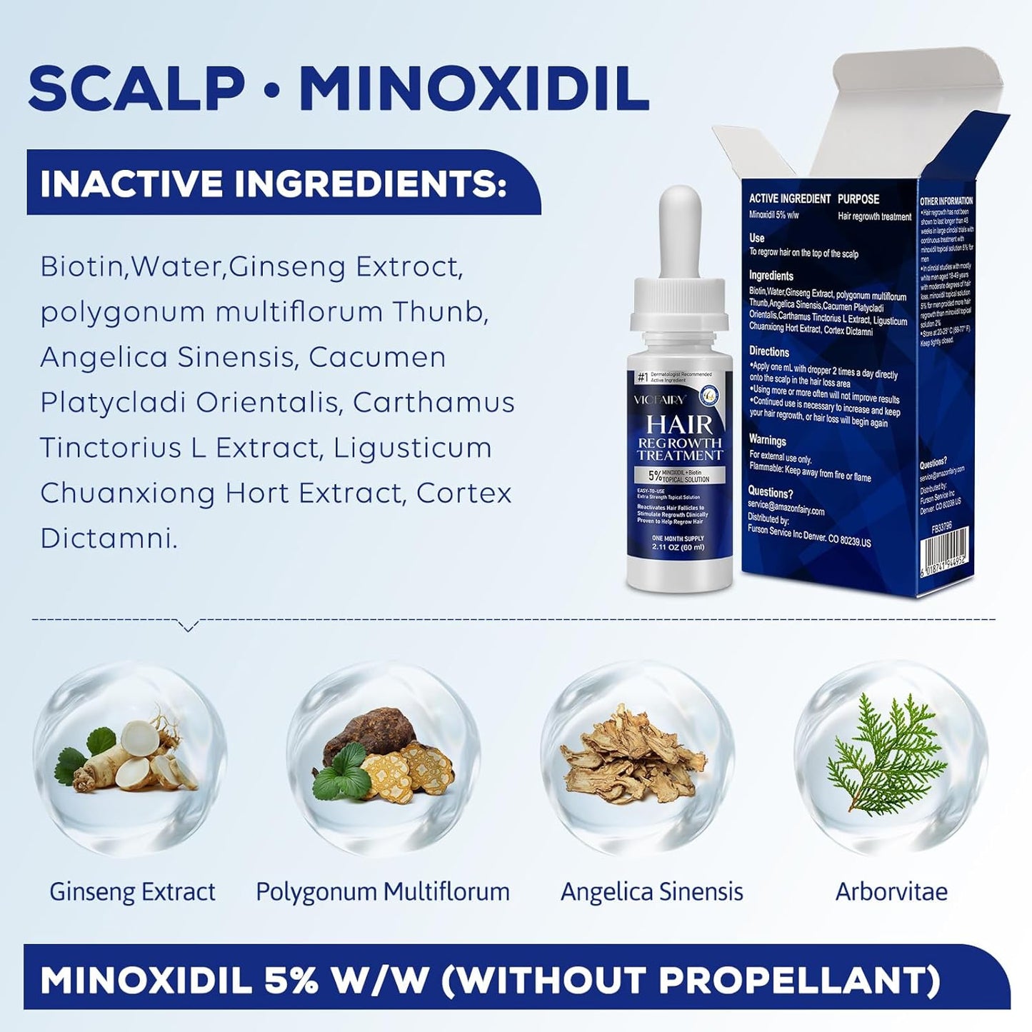 5% Minoxidil for Men and Women, Hair Regrowth Treatment for Thinning Hair and Hair Loss, Topical Solution - 2 Months Supply - Dermatologist recommended (Pack of 2)
