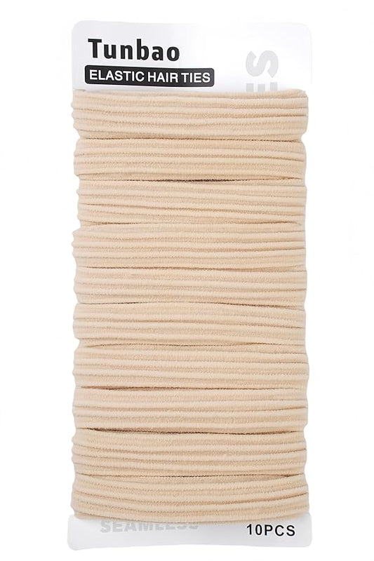 10pcs Thick Soft Hair Ties No Damage - Durable,Strong,Stretchy Hair Bands,Seamless Nylon Ponytail Holders,Comfort Fit Elastic Bands for All Hair Types,10 Pack,Beige