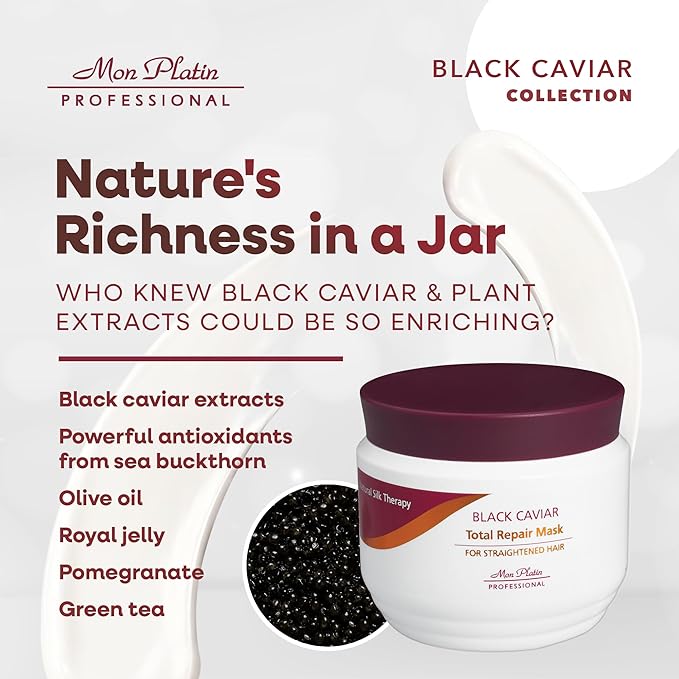 Mon Platin Professional Hair Conditioning Mask, Black Caviar Total Repair, 500ML, For Straightened Hair, Intensive Recovery, Deep Conditioning, SLS/Salt Free
